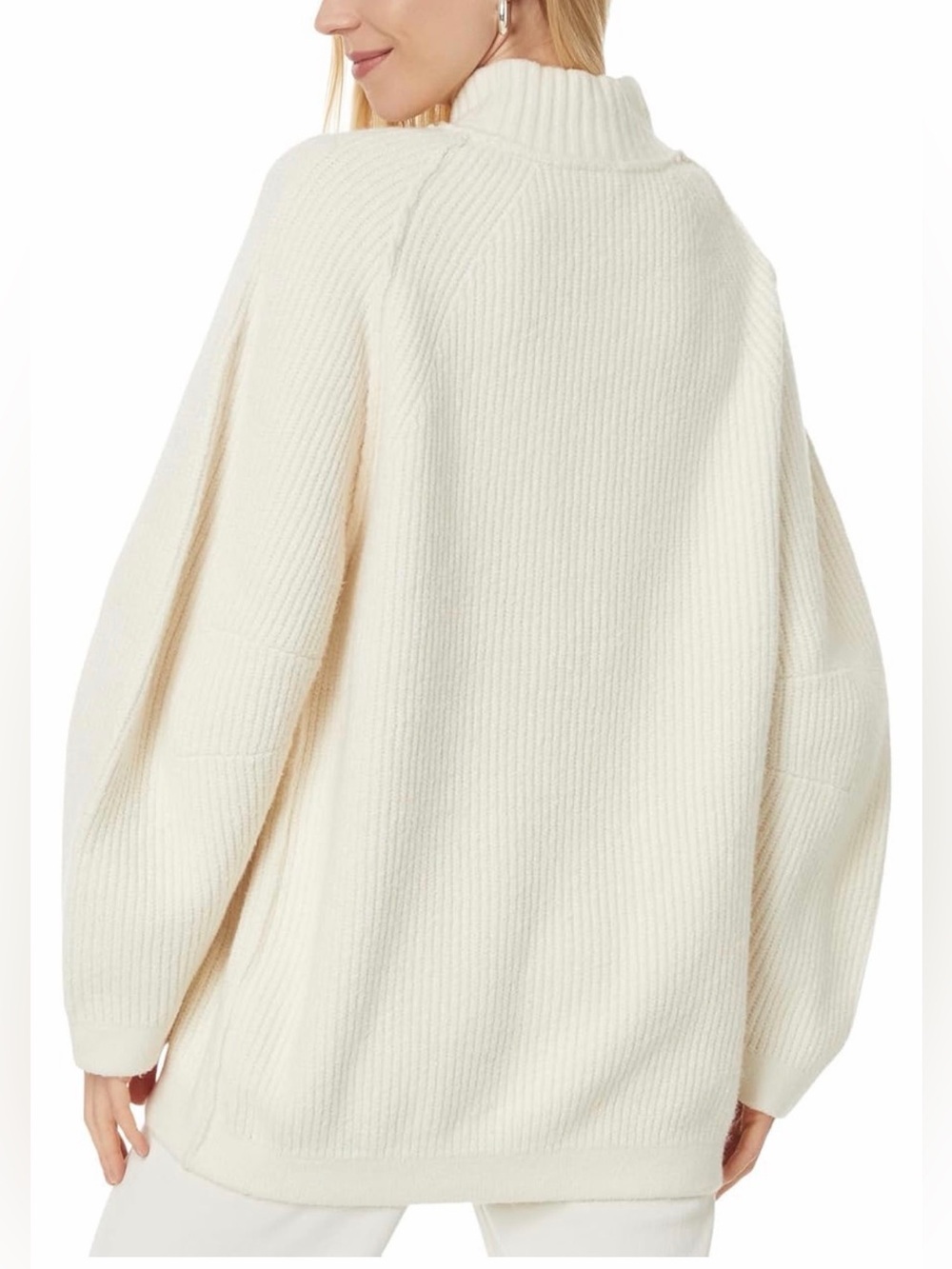 Free People Sunbeam White Ribbed‎ Mock Neck Pull On Women's Sweater Size Large - Picture 9 of 9